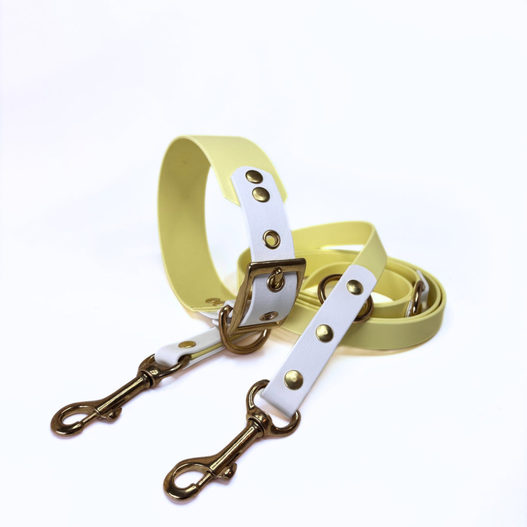 Halsband Biothane, Pastell Gelb und Weiß, extra breit