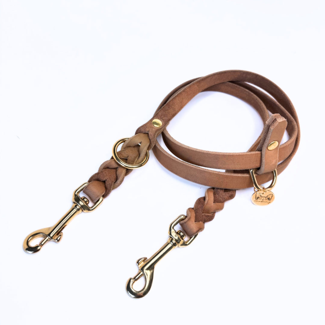 Fettleder Leine, teilgeflochten, Camel