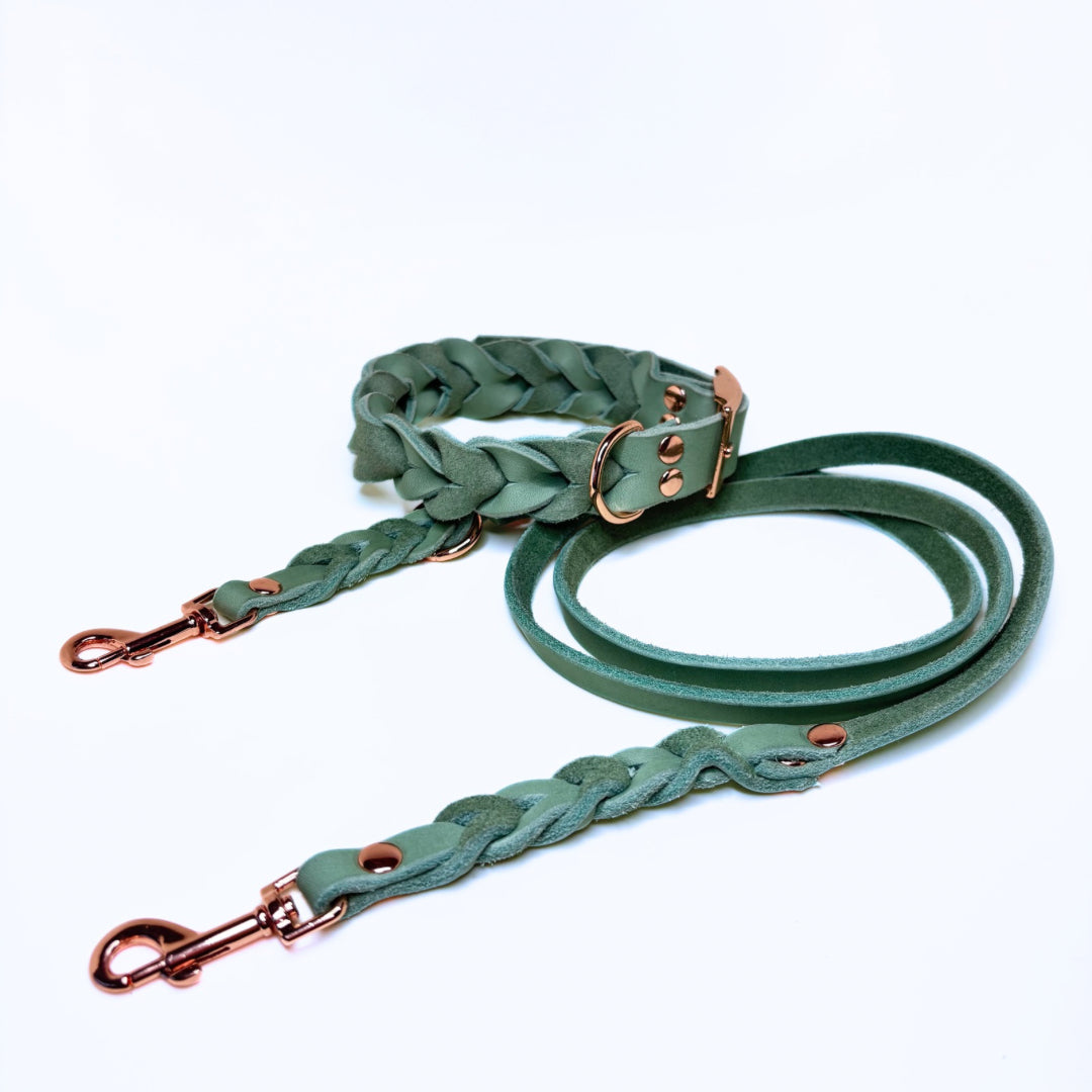 Fettleder Halsband, geflochten, Mint
