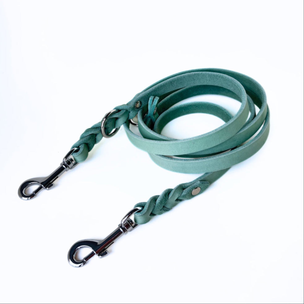 Fettleder Leine, teilgeflochten, Mint