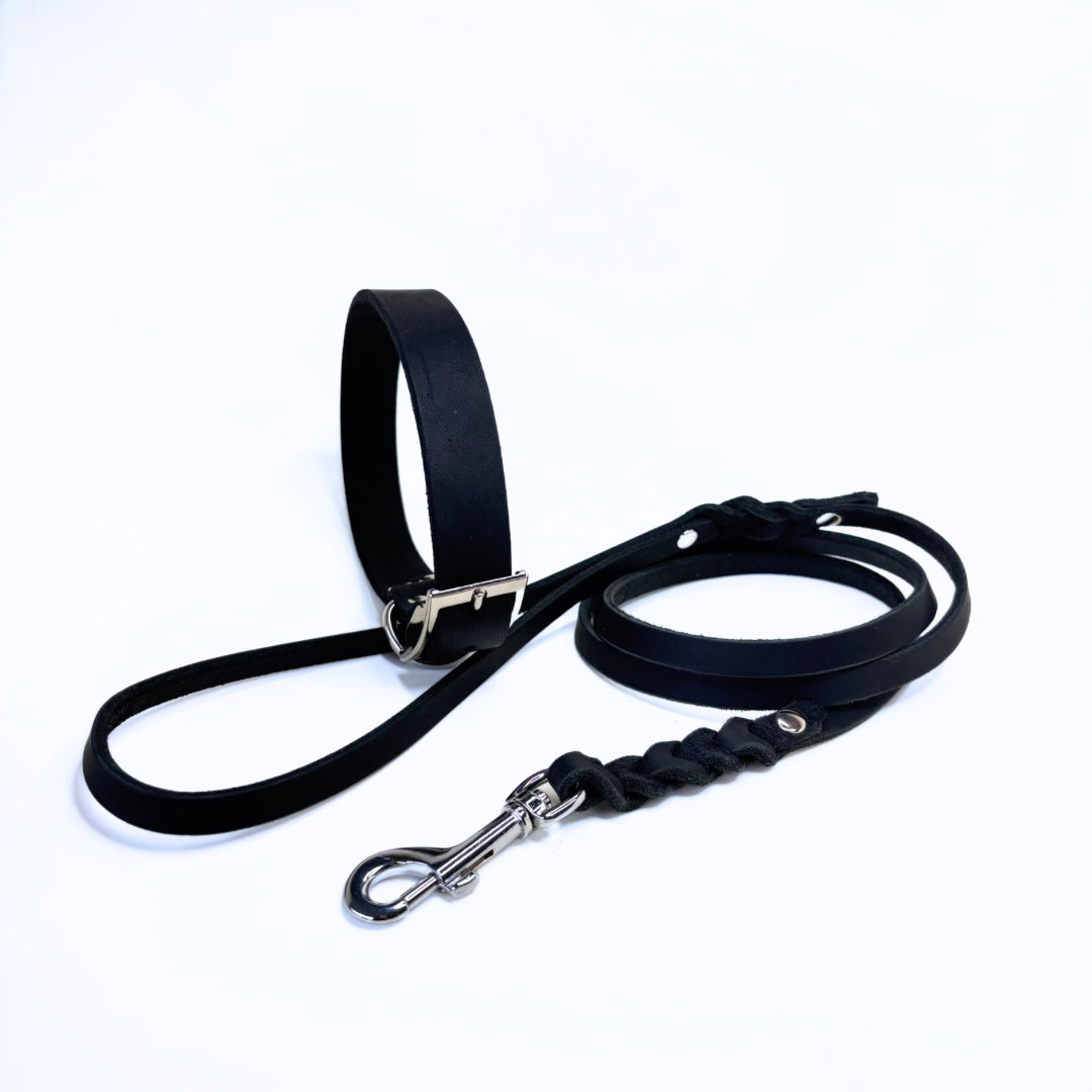 Fettleder Halsband, Schwarz, schlicht