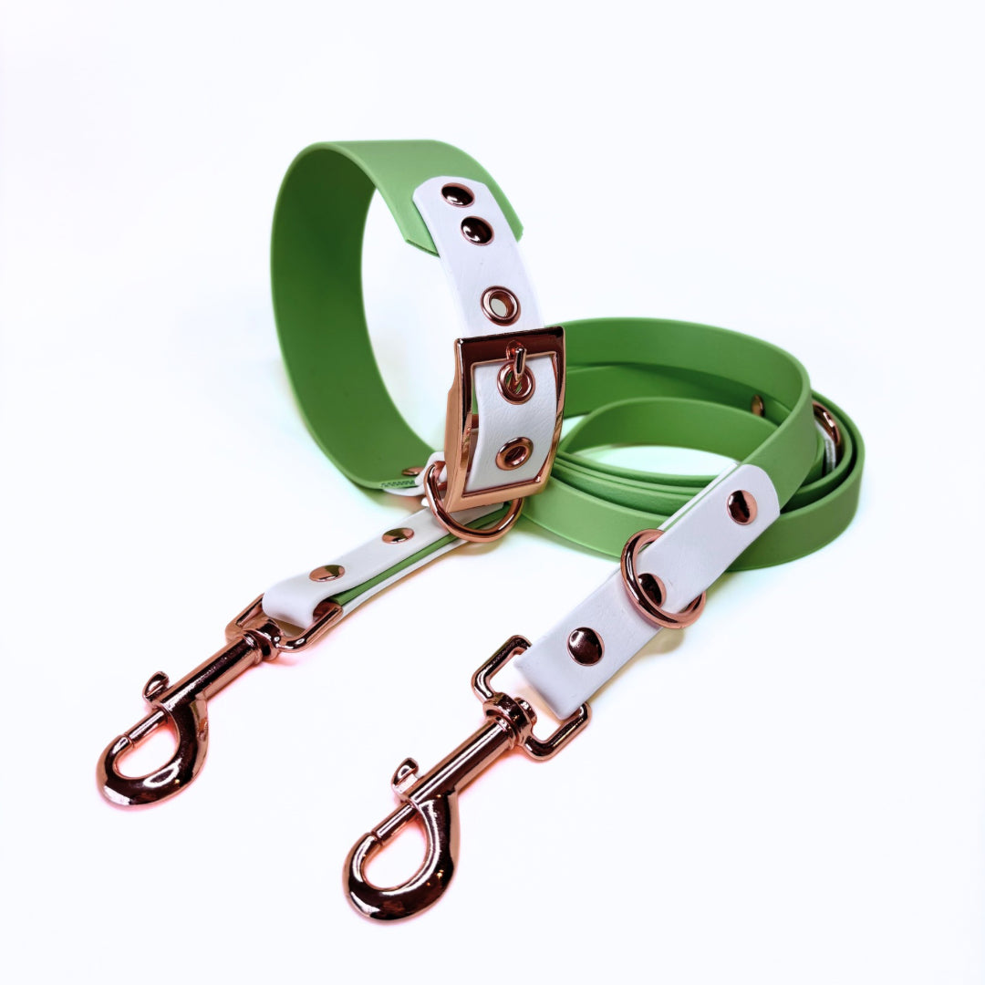Halsband Biothane, Pastell Grün und Weiß, extra breit