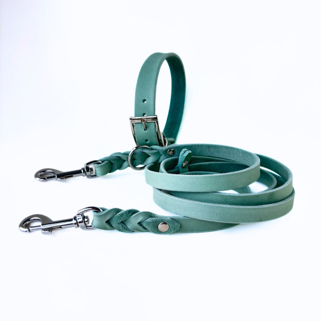 Fettleder Halsband, teilgeflochten, Mint