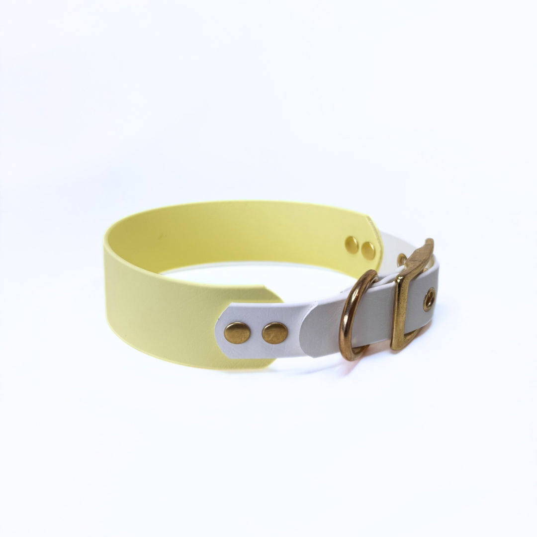 Halsband Biothane, Pastell Gelb und Weiß, extra breit