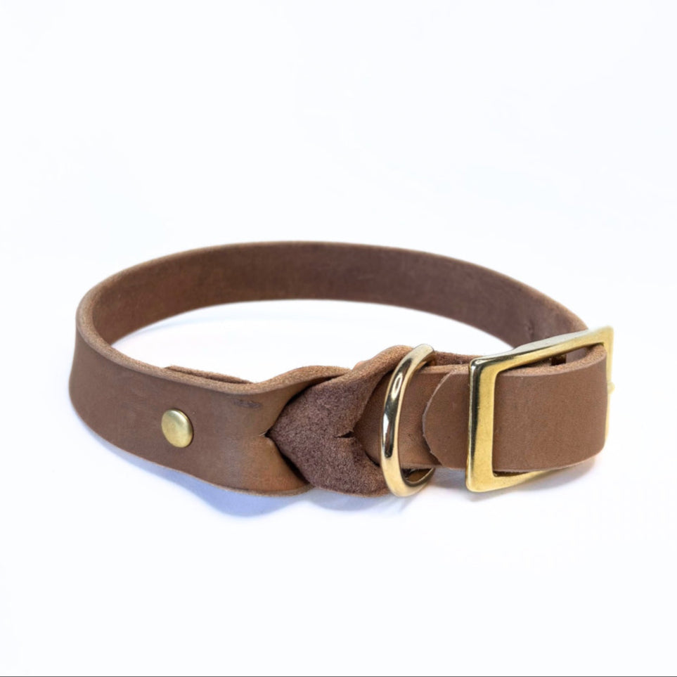 Fettleder Halsband, teilgeflochten, Camel