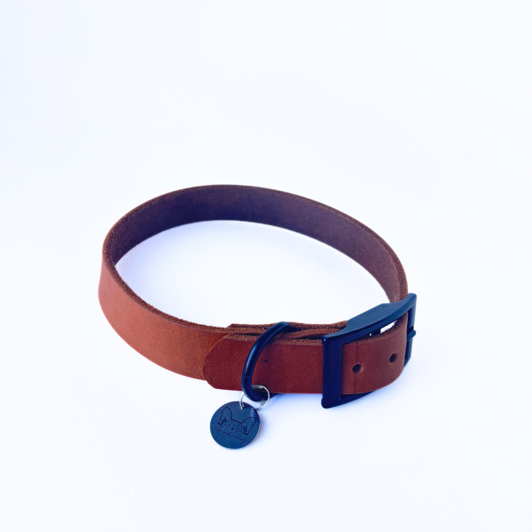 Fettleder Halsband, Cognac, schlicht