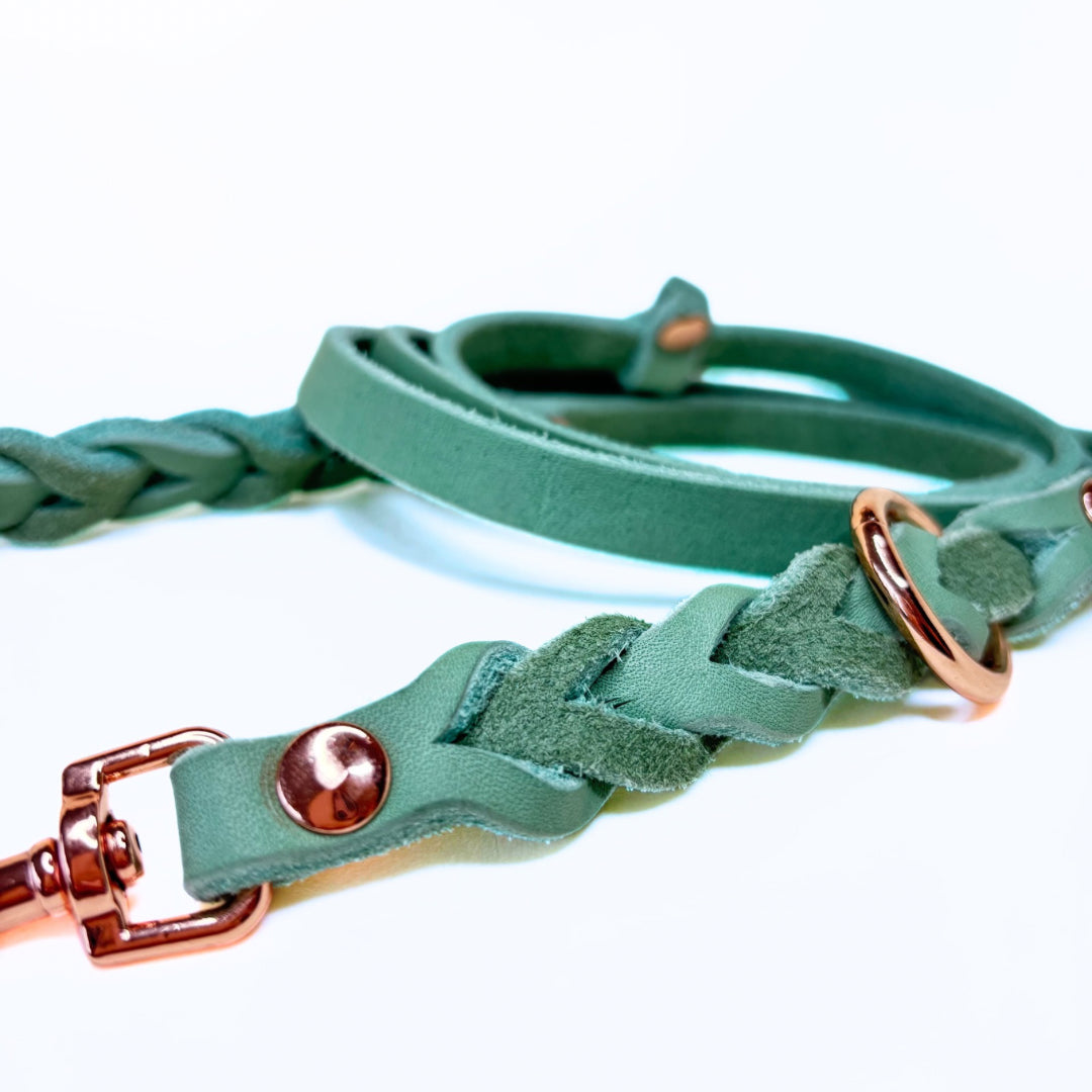 Fettleder Leine, teilgeflochten, Mint