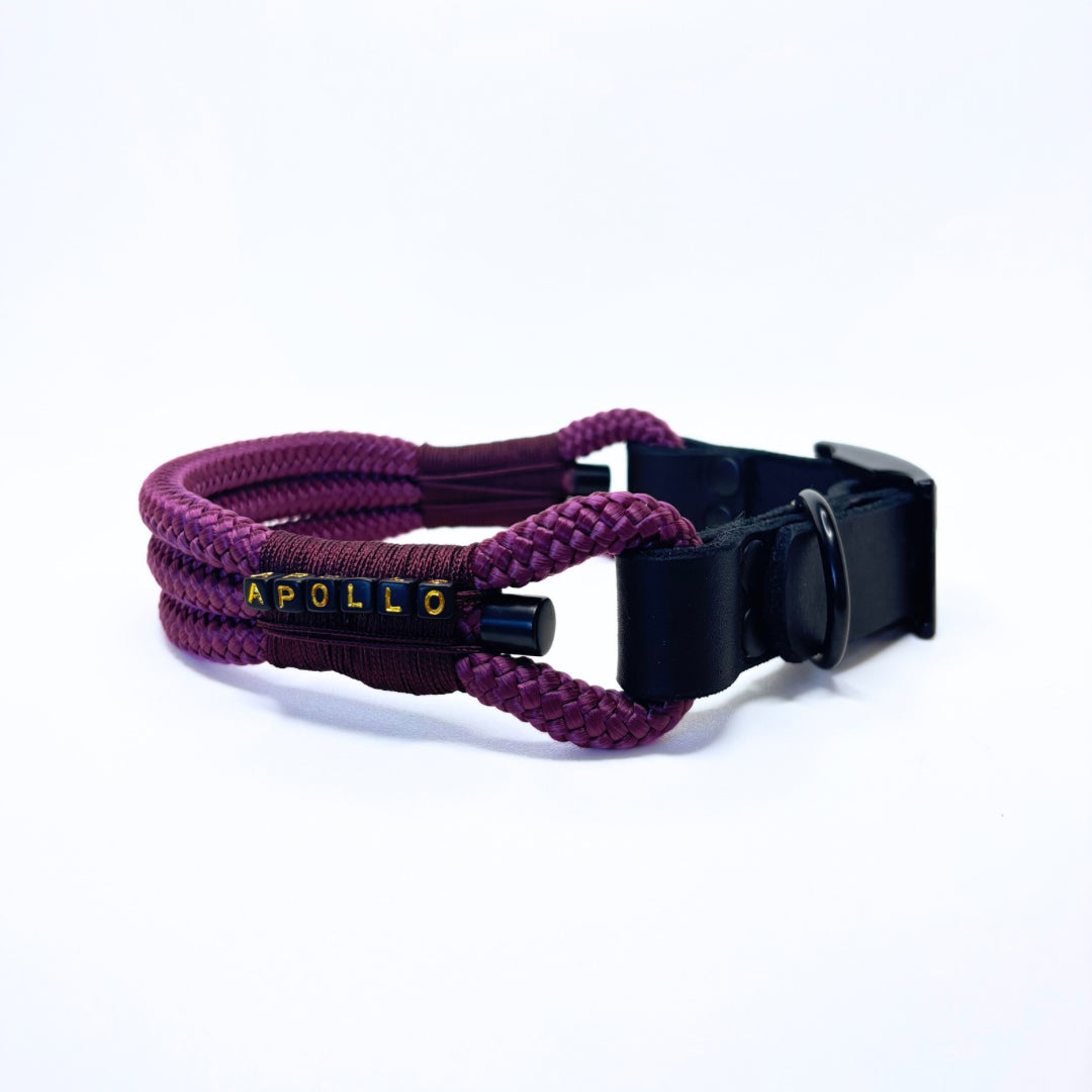 Fettleder und Tau Halsband, Schwarz und Weinrot