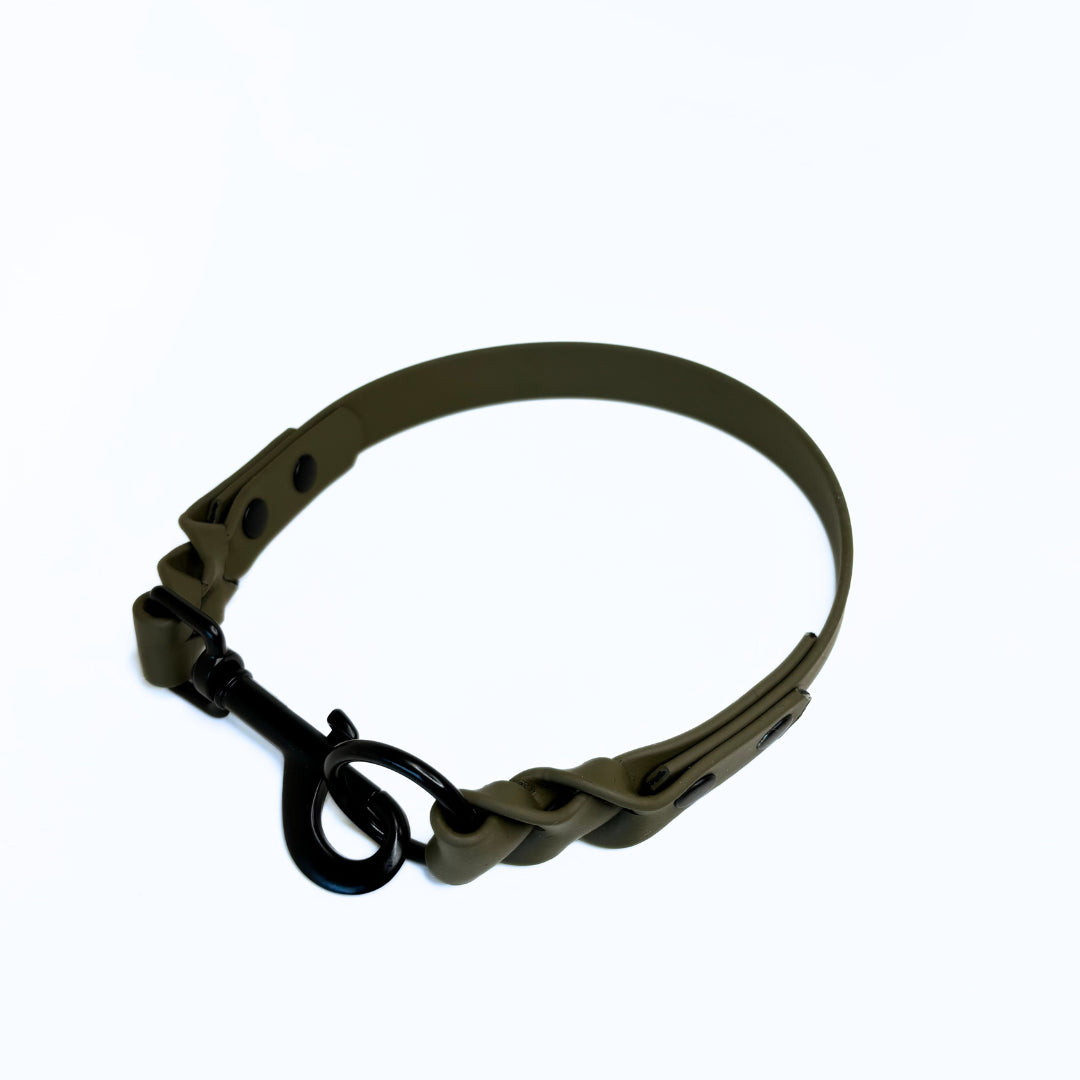 Biothane Halsband, Geflochten, Olive