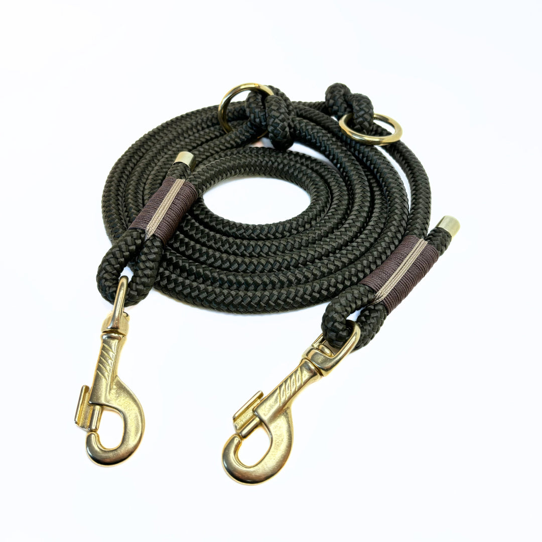 Hundeleine Tau, Olive, verstellbar