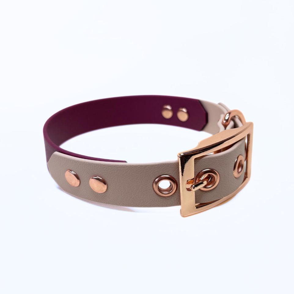 Halsband Biothane, zweifarbig, Weinrot und Puder