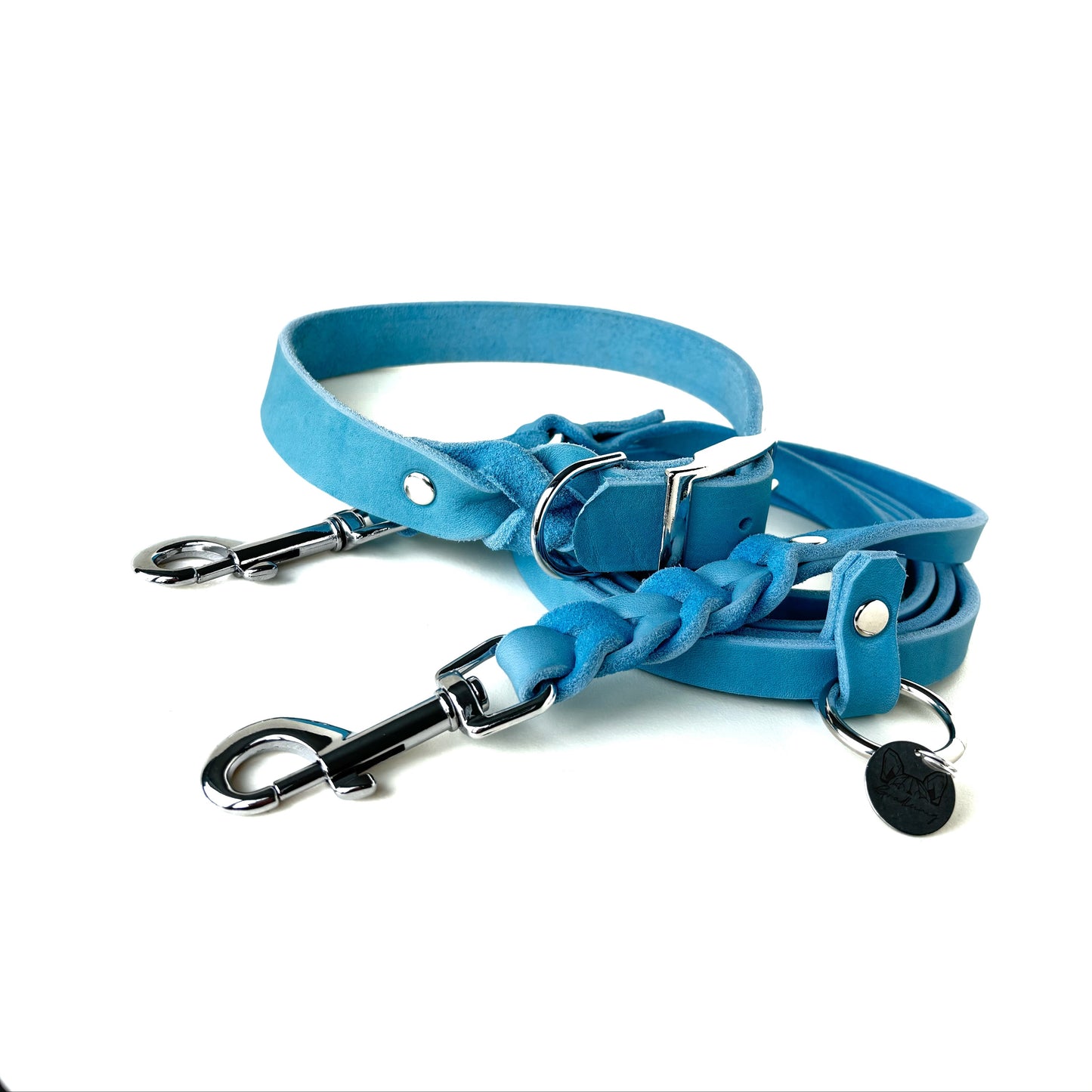 Fettleder Halsband, teilgeflochten, Hell Blau