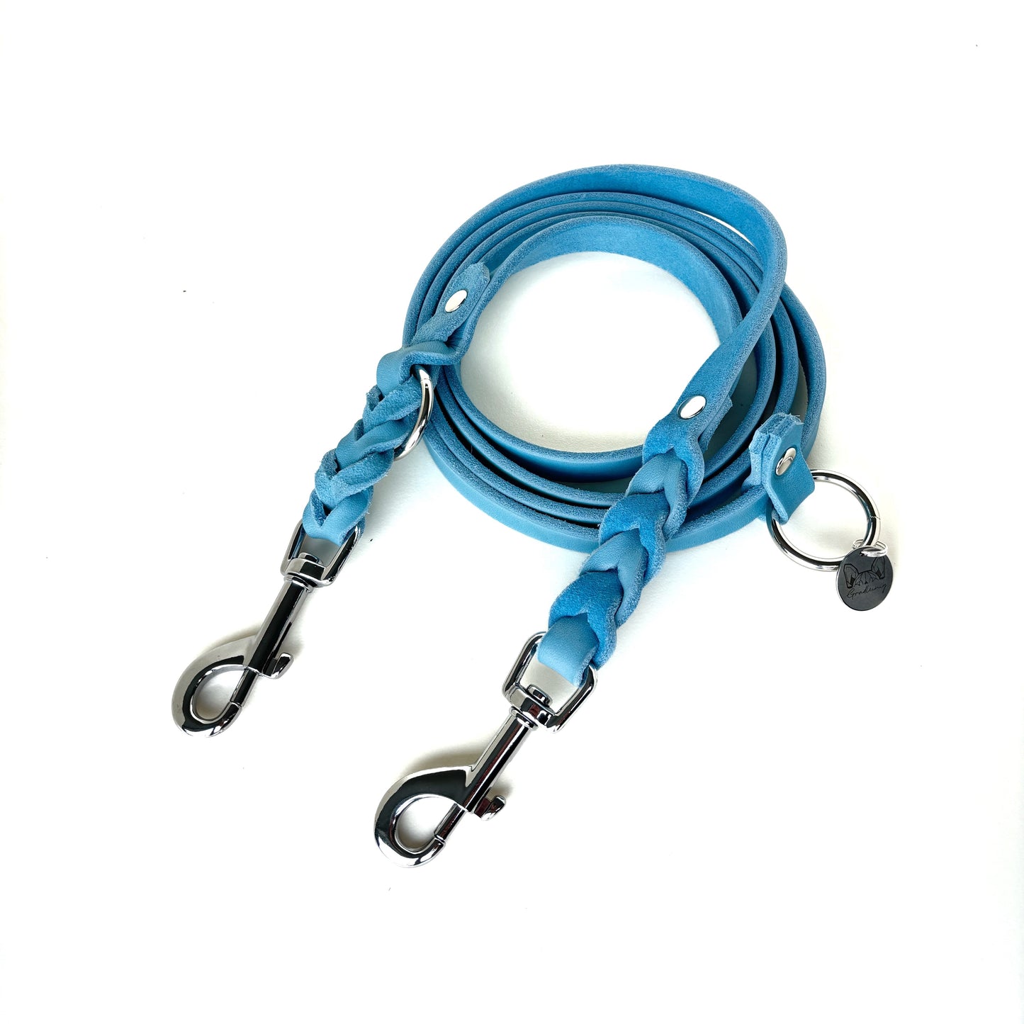 Fettleder Leine, teilgeflochten, Hell Blau