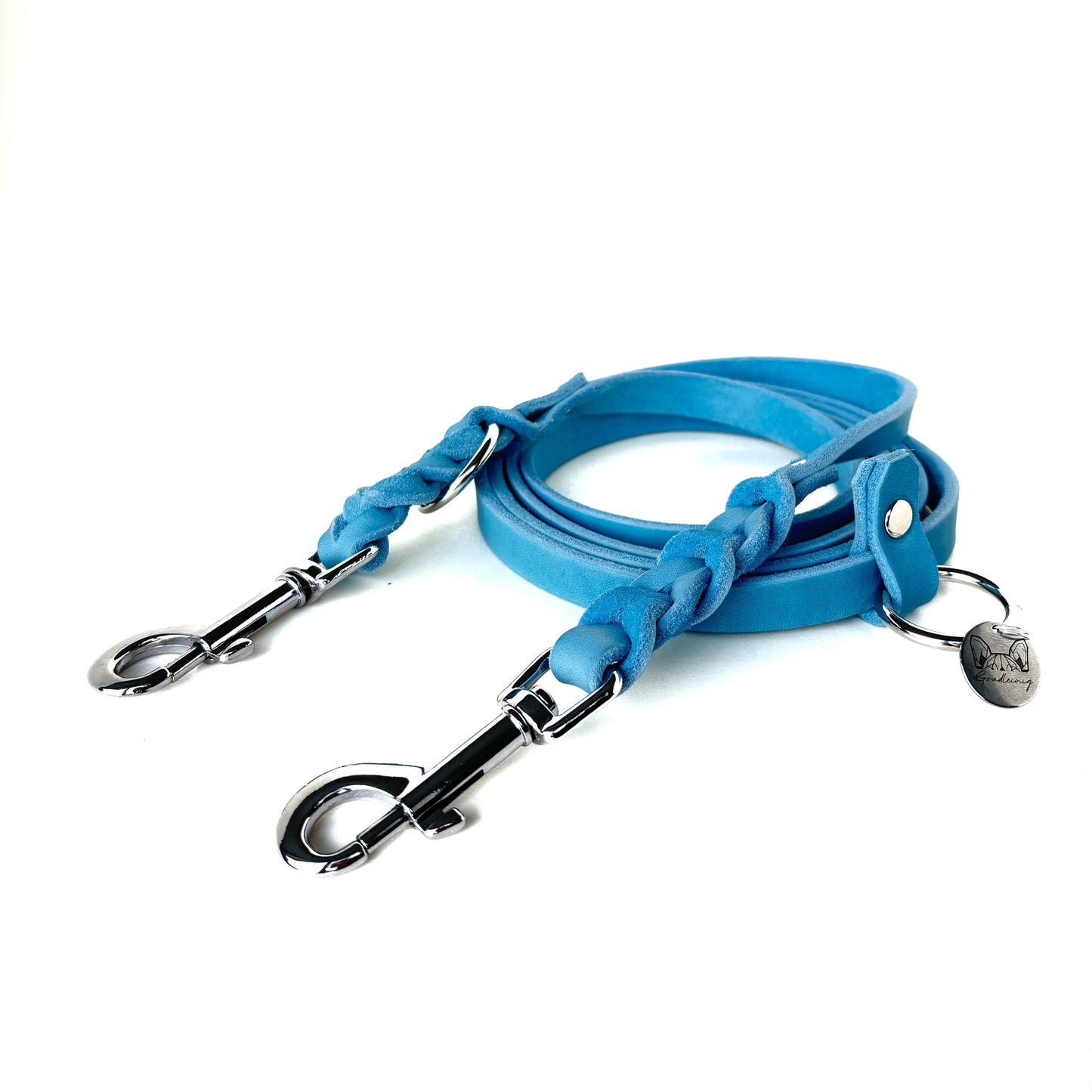 Fettleder Leine, teilgeflochten, Hell Blau