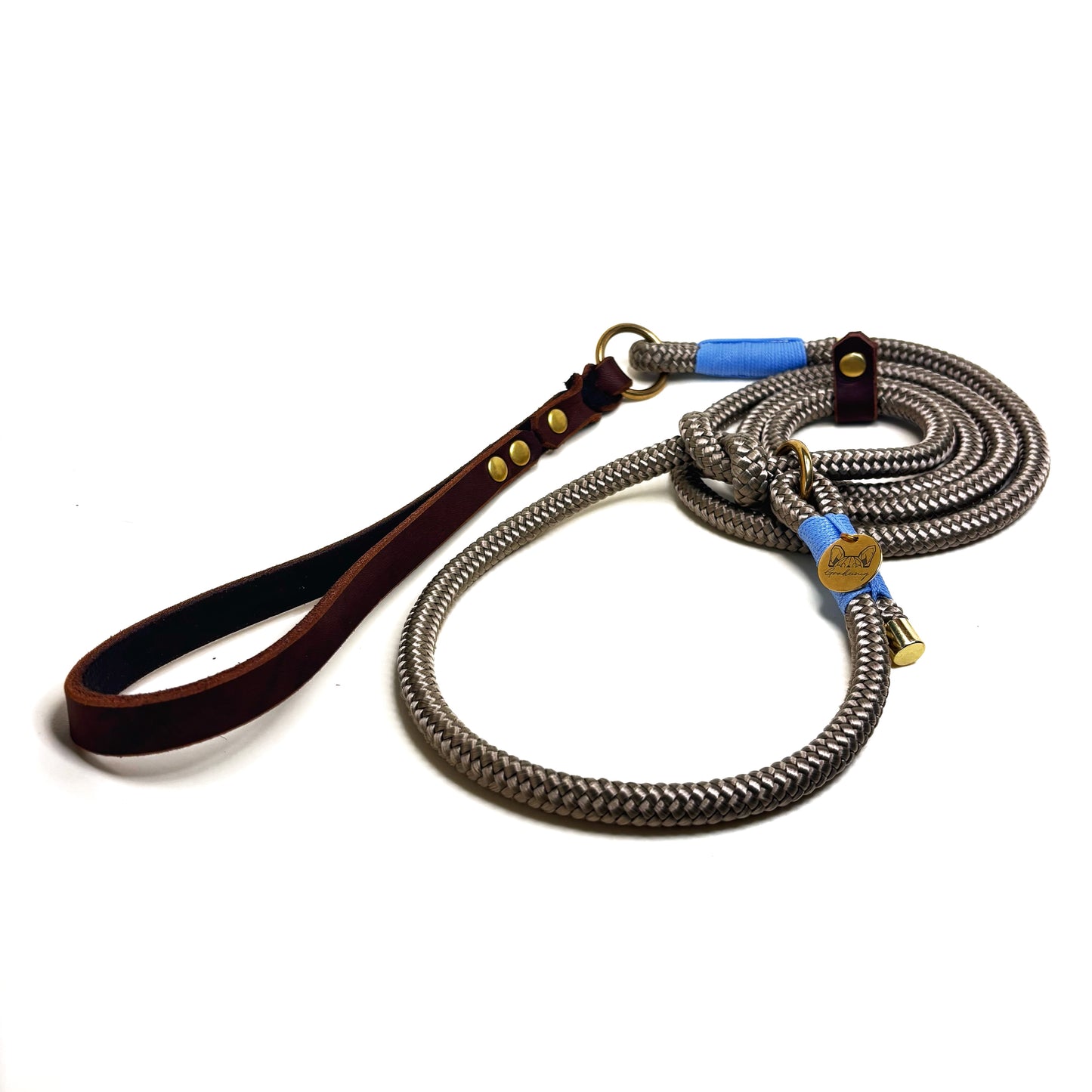 Retrieverleine Beige mit Dunkelbrauner Schlaufe aus Fettleder