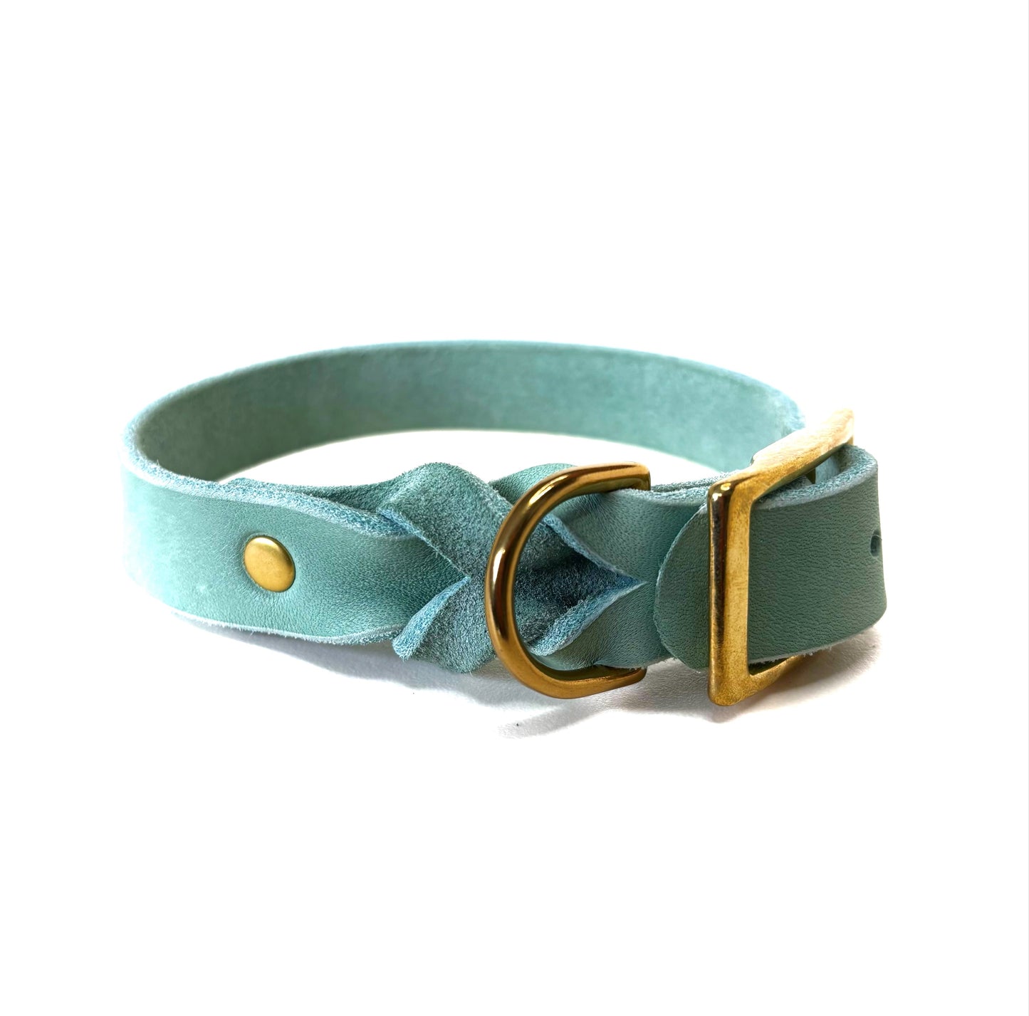 Fettleder Halsband, teilgeflochten, Mint
