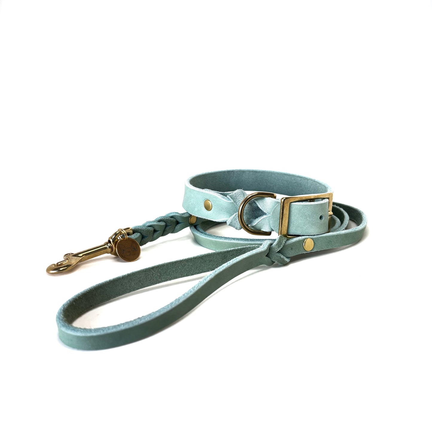 Fettleder Leine, teilgeflochten, mit Handschlaufe, Mint