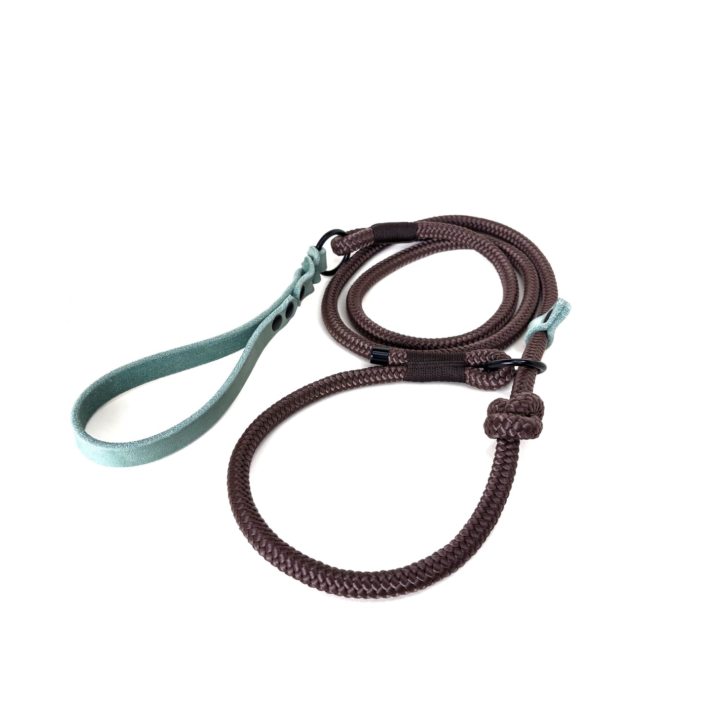 Retrieverleine in Braun mit Mint farbener Schlaufe aus Fettleder