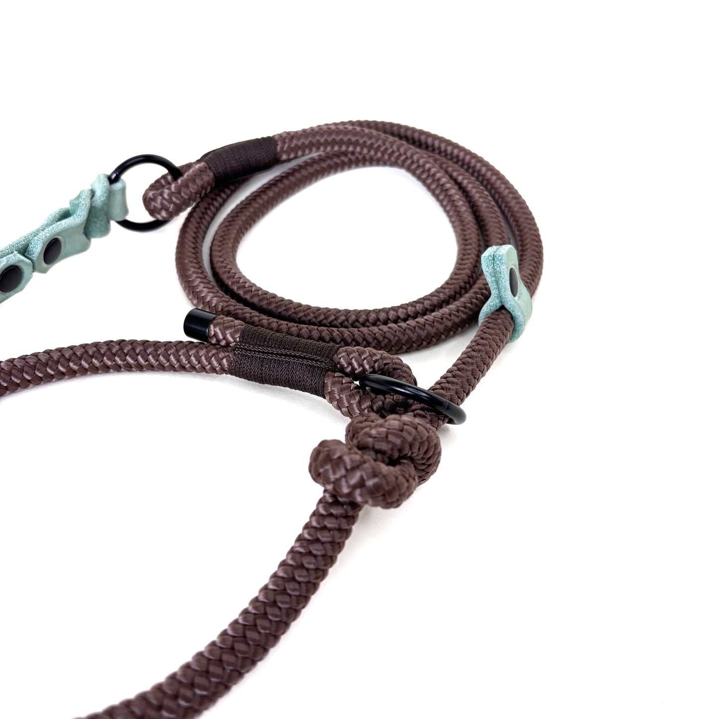 Retrieverleine in Braun mit Mint farbener Schlaufe aus Fettleder