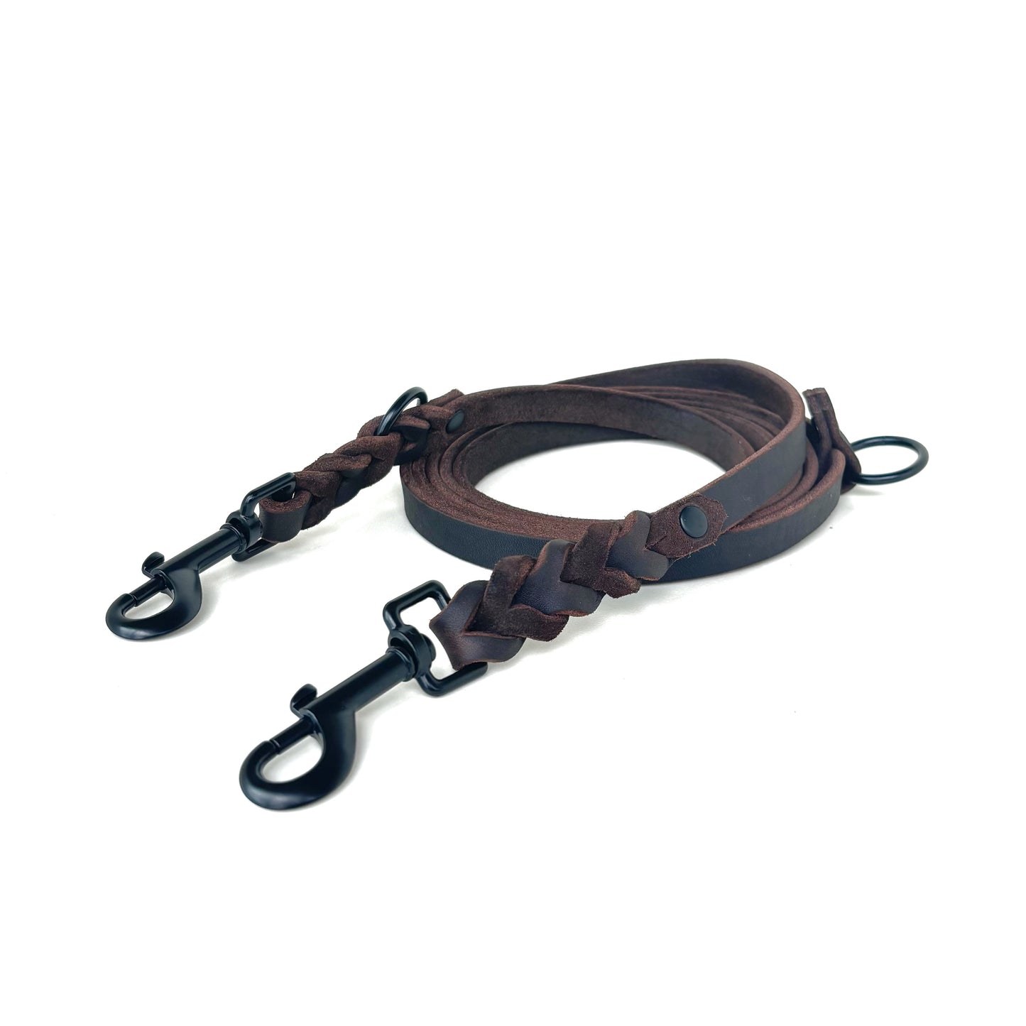 Fettleder Leine, teilgeflochten, Schokobraun