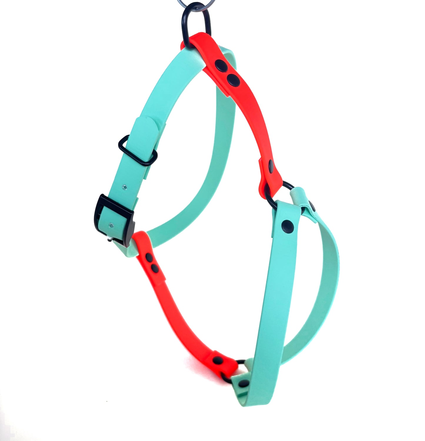Hundegeschirr Biothane, zweifarbig Caribbean Grün und Neon Orange