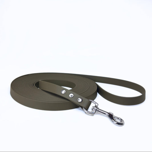 Schleppleine Biothane, Olive mit oder ohne Handschlaufe