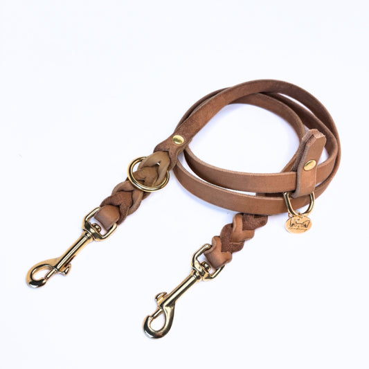 Fettleder Leine, teilgeflochten, Camel