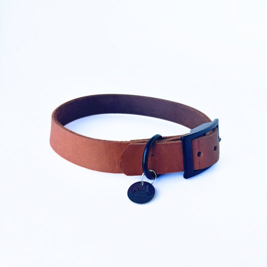 Fettleder Halsband, Cognac, schlicht