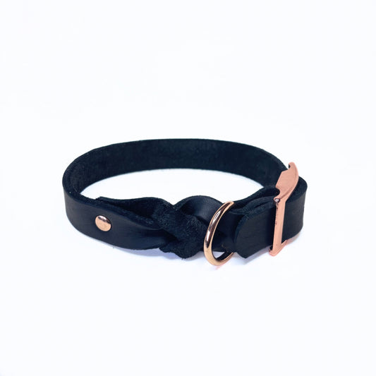 Fettleder Halsband, teilgeflochten, Schwarz