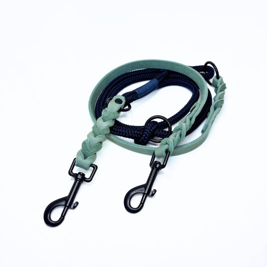 Fettleder und Tau Leine, teilgeflochten, Mint und Dunkelblau