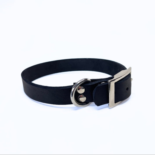 Fettleder Halsband, Schwarz, schlicht
