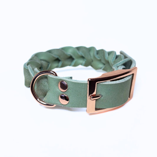 Fettleder Halsband, geflochten, Mint