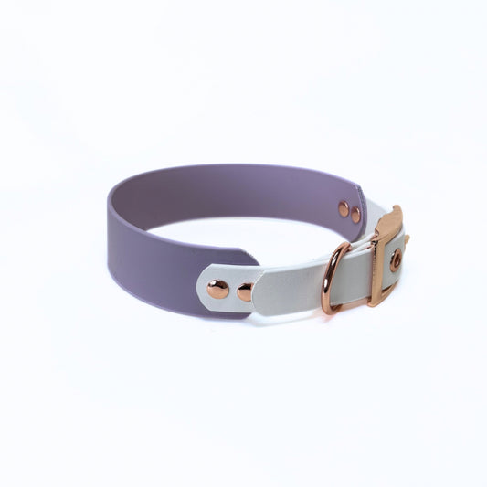 Halsband Biothane, Flieder und Weiß, extra breit