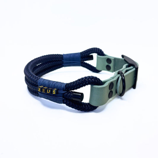 Fettleder und Tau Halsband, Mint und Dunkelblau