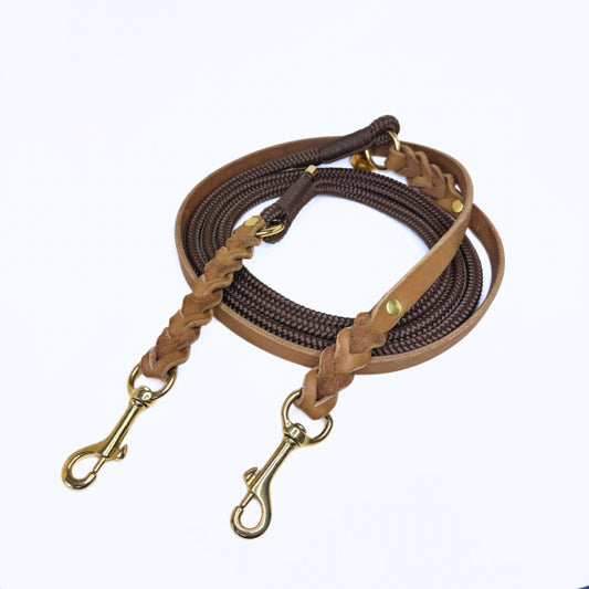 Fettleder und Tau Leine, teilgeflochten, Camel und Braun