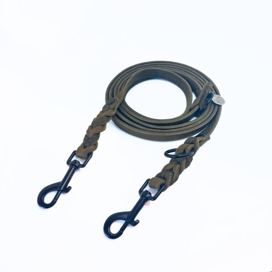 Fettleder Leine, teilgeflochten, Oliv