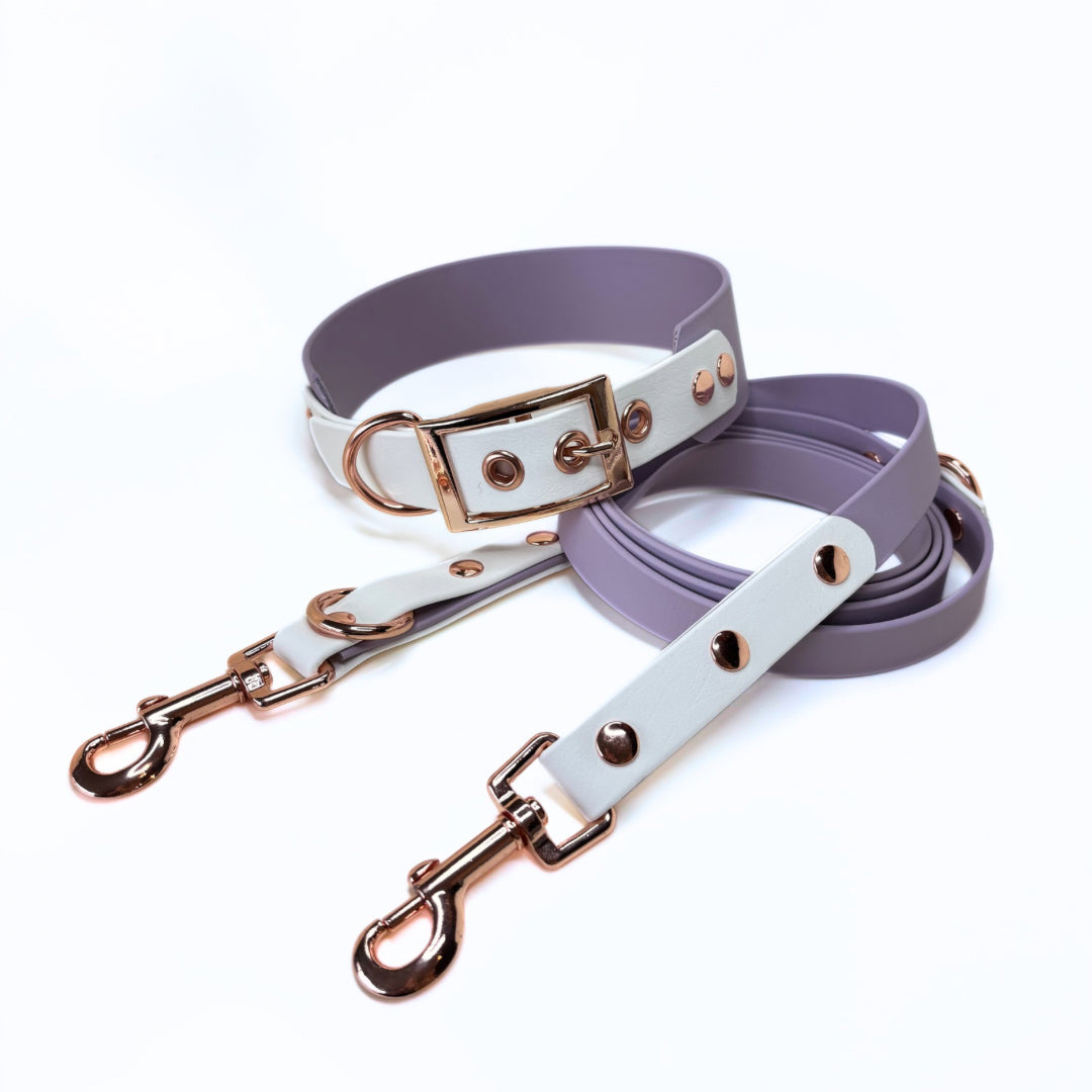 Halsband Biothane, Flieder und Weiß, extra breit