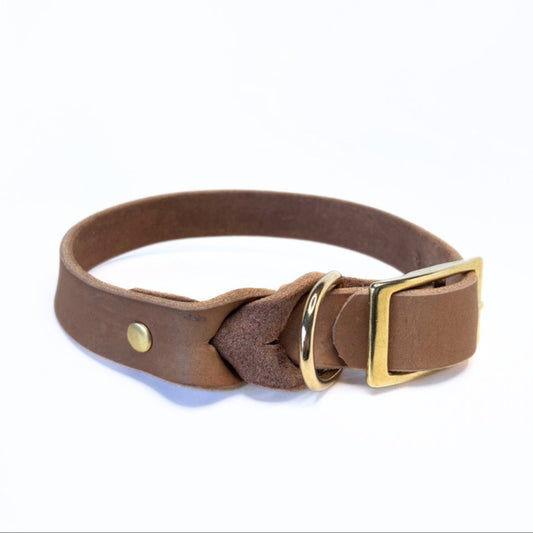 Fettleder Halsband, teilgeflochten, Camel