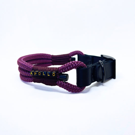 Fettleder und Tau Halsband, Schwarz und Weinrot