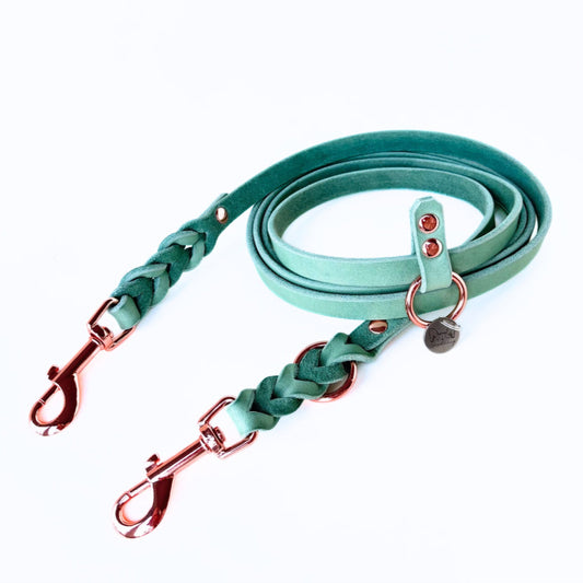 Fettleder Leine, teilgeflochten, Mint