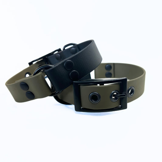 Biothane Halsband, Zweifarbig Schwarz/Olive, verstellbar
