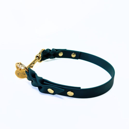 Biothane Halsband, Geflochten, Dunkel Grün