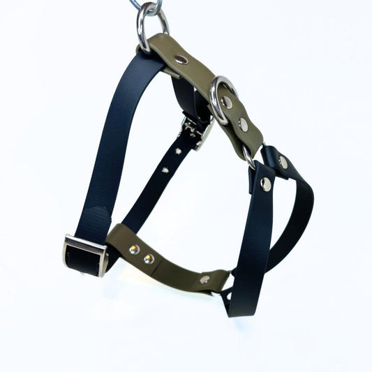 Hundegeschirr Biothane, zweifarbig Schwarz und Olive