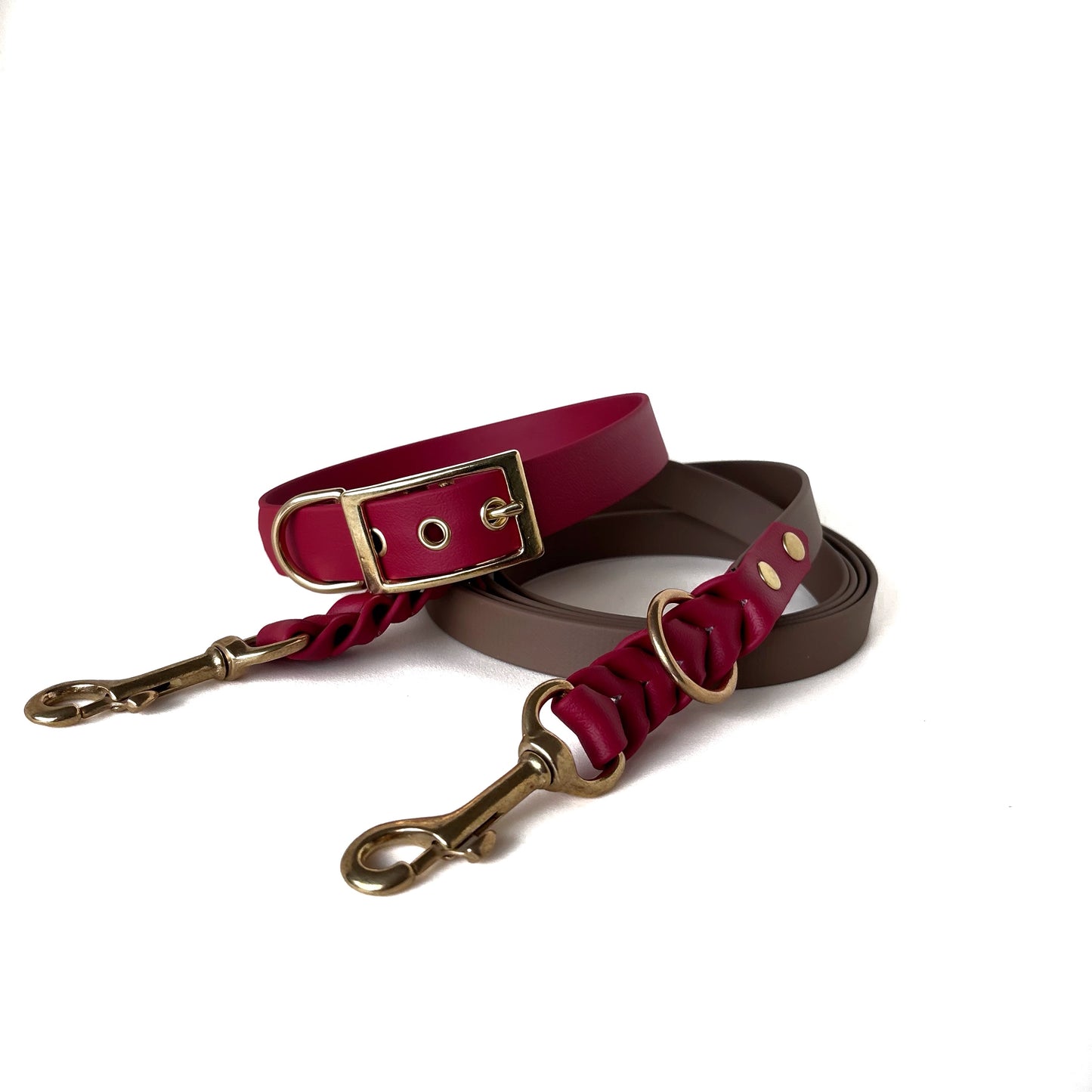 Biothaneleine, Mittelbraun mit Crimson Rot, verstellbar