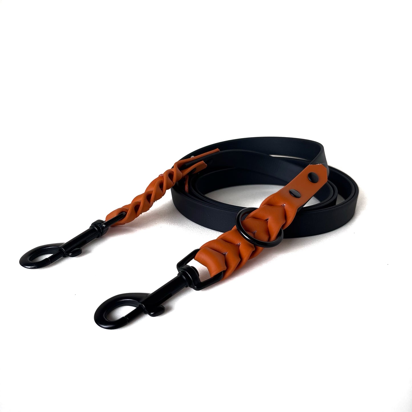 Biothaneleine, Schwarz und Burnt Orange, verstellbar