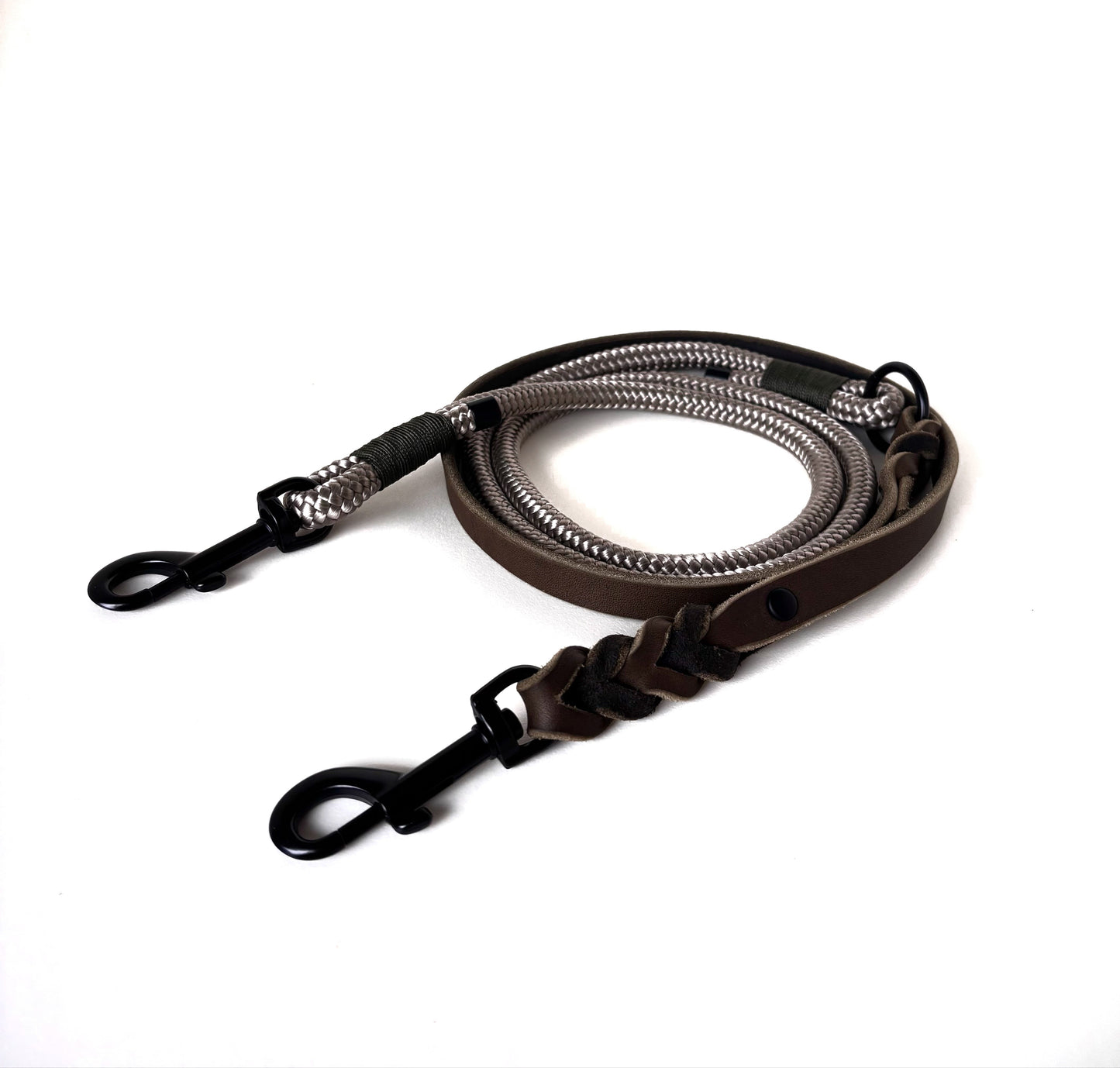 Fettleder und Tau Leine, teilgeflochten, Oliv und Tan