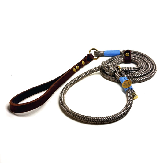 Retrieverleine Beige mit Dunkelbrauner Schlaufe aus Fettleder
