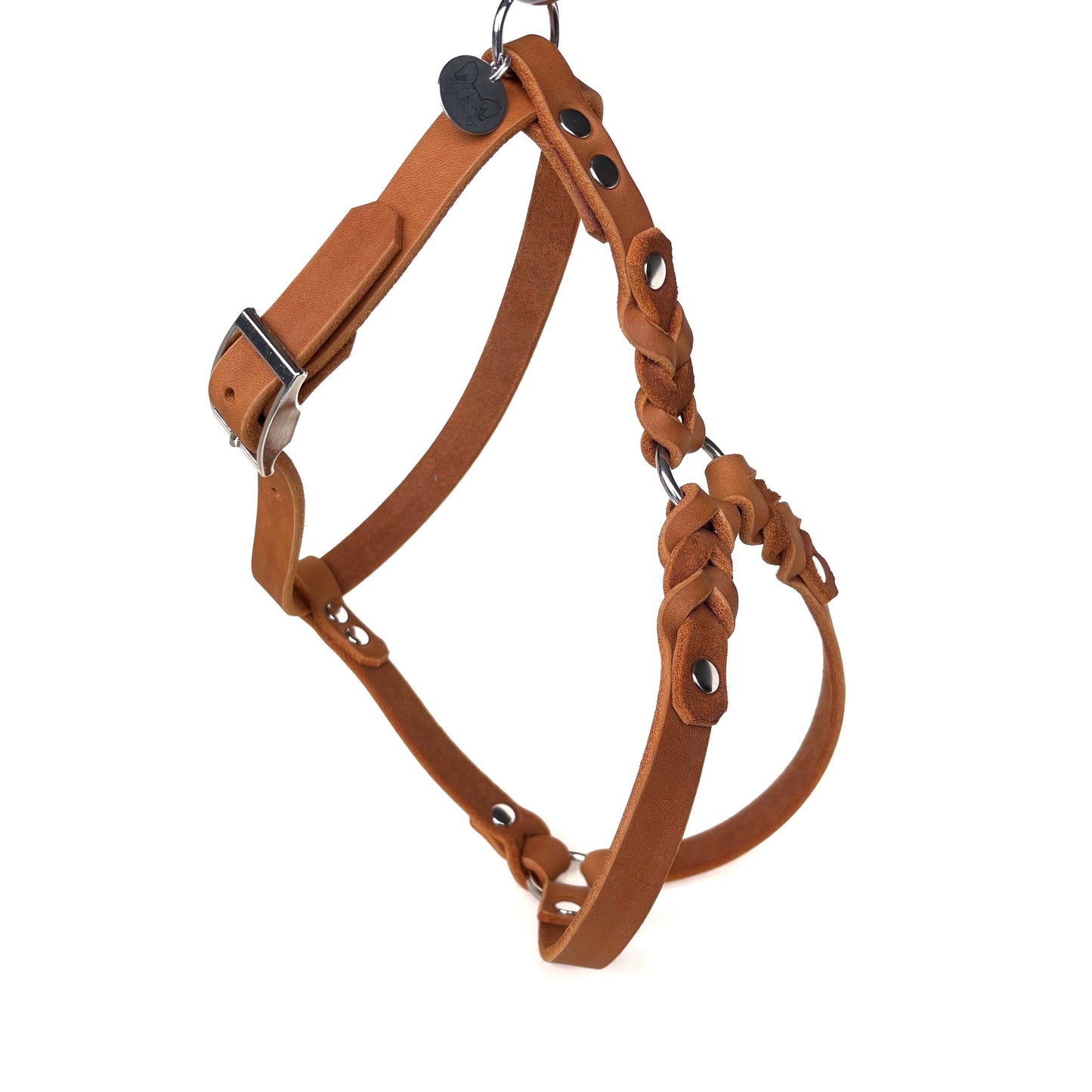 Hundegeschirr Fettleder, Cognac, teilgeflochten