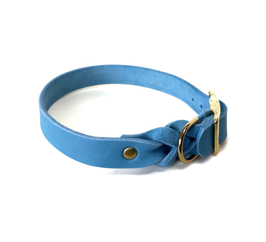 Fettleder Halsband, teilgeflochten, Hell Blau