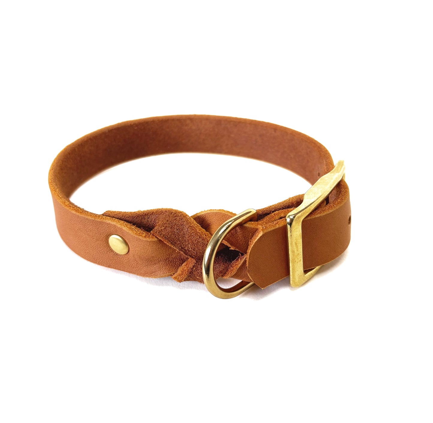 Fettleder Halsband, teilgeflochten, Cognac